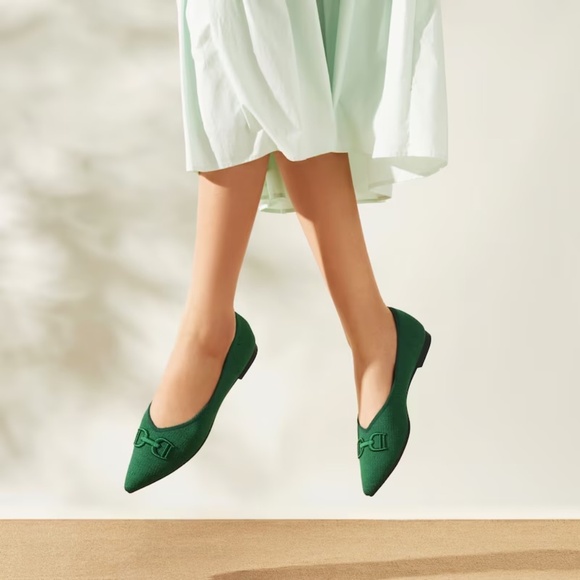 VIVAIA Forest Green Pointed-Toe Embordered Buckle Casual Flats Shoes Ena 2.0 - Picture 3 of 16